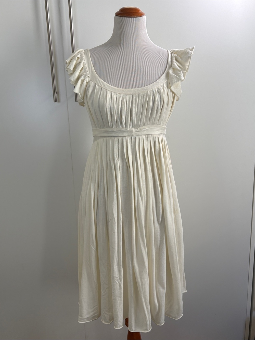 Cream Ruffle Cap-Sleeve Midi Dress